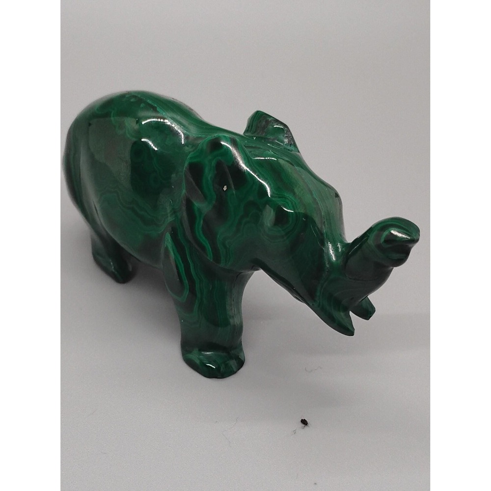 Malachite Elephant Sculpture, Green Crystal Animal Figurine, Metaphysical